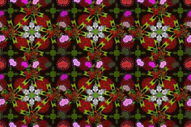 Raster Dikişsiz güzel kumaş desen. Çiçek deseni. Düz çiçek öğeleri tasarım. Bahar Tema Dikişsiz desen arka plan rengi.