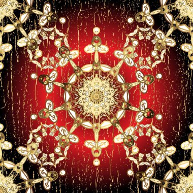 Kusursuz ortaçağ çiçek deseni. Doğum günü kartı, davetiye ya da afiş için iyidir. Kırmızı ve kahverengi renklerde altın. Dekoratif simetri arabesk.