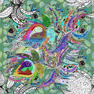 Klasik çiçek tasarımı elementleri. Gri ve yeşil kıvırcık çiçekler Gri ve yeşil renklerde.