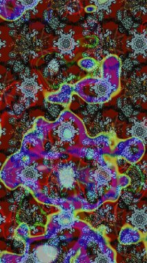 Mavi ve kırmızı renkte çiçekler. Raster illüstrasyonu. Çizim çiçek deseni duvar kağıdı için kullanılabilir.