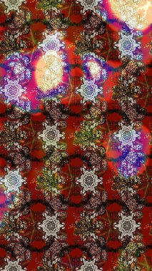 Çiçekli karalama şeklinde Raster çiçek deseni. Nazik, narin çiçek arkaplanı. Kahverengi ve kırmızı renkte çiçekler.