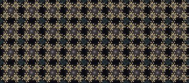 Siyah, bej ve gri üzerine altın rengi klasik barok çiçekli desenler. Lüks, kraliyet ve Viktorya dönemi konsepti. Süslü raster dekorasyonu. Siyah, bej ve gri renklerde altın element.