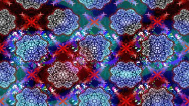 Siyah ve mavi renkli etnik çiçekli zarif eskiz deseni. Raster Çiçek İllüstrasyonu güzel tekstil..