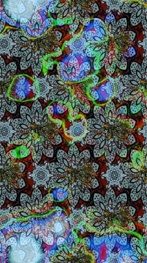 Raster illüstrasyonu. Mavi ve nötr renklere karalamalar çizilmiş çiçek deseni.