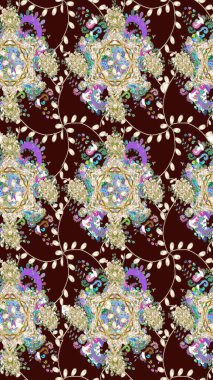 Küçük çiçekteki sevimli çiçek deseni. Bir sürü kahverengi ve soyut çiçekli tropik eskiz deseni. Varicolobrown Raster çizimi.