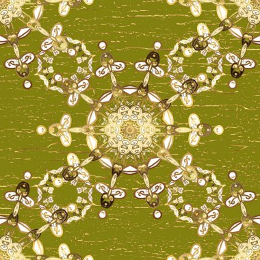 Süslü raster dekorasyonu. Lüks, kraliyet ve Viktorya dönemi konsepti. Kahverengi ve bej üzerine altın rengi klasik barok çiçeksiz desenler. Kahverengi ve bej renklerdeki altın element.