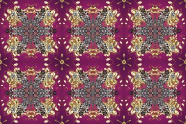 Raster klasik barok çiçeksiz altın desenli. Mor ve gri renklerdeki altın desenli altın elementler. Lüks, kraliyet ve Viktorya dönemi konsepti. Süsleme.