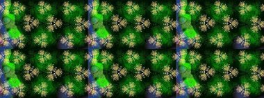 Raster illüstrasyonunda kusursuz çiçek deseni. Yeşil ve mavi renkte çiçekler.