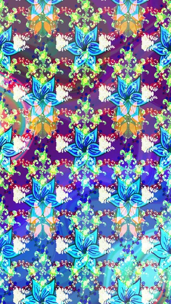 Raster suluboya çiçek deseni, narin çiçekler, mavi çiçekler, tebrik kartı şablonu. Raster Güzel kumaş deseni.