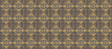 Golden seamless pattern on blue and brown colors with golden elements. Christmas, snowflake, new year. Seamless vintage pattern on blue and brown colors with golden elements.