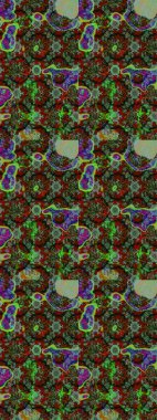 Çiçekli ipek eşarp. Retro tekstil tasarım koleksiyonu. 1950-1960 motifleri. Yeşil ve kahverengi, yeşil ve kahverengi. El çizimi çiçek elementleri ile soyut çizim raster deseni.