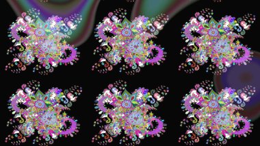 Raster düz çiçek çizim deseni. Siyah ve mor renkli çiçekler. Tasarım hediye paketi, tebrik kartları, posterler ve afiş tasarımı.