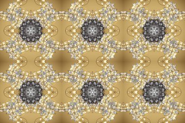 Dantelli iz sürücü. Geleneksel Arap dekoru bej, nötr, gri renkler. Çiçekli süslemeli, pürüzsüz bir desen. Doğu tarzında klasik tasarım öğesi. Duvar kağıdı için altın süslü illüstrasyon.