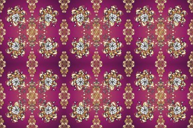 Mor, bej ve kahverengi renklerde geleneksel, klasik, altın, kusursuz desen. Barok tarzında kusursuz bir doğulu süsü..