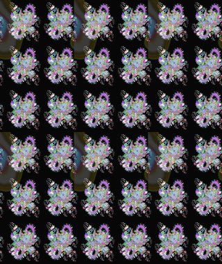 Raster deseni. - Siyah ve tarafsız çiçekler. Çiçek kolajı. Çiçek kompozisyonu. Küçük çiçekte güzel bir desen var. Doğa. Çiçek arka planı.