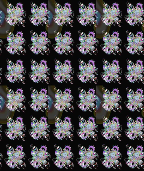 Raster deseni. - Siyah ve tarafsız çiçekler. Çiçek kolajı. Çiçek kompozisyonu. Küçük çiçekte güzel bir desen var. Doğa. Çiçek arka planı.