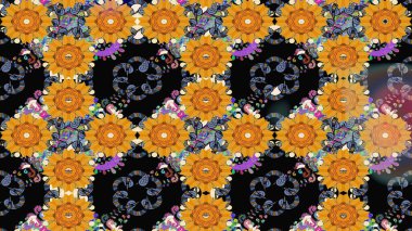 Çiçek buketleriyle klasik bir eskiz şekli. Raster illüstrasyonu. Siyah renklerde.