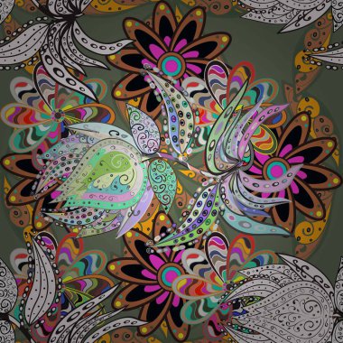 Soyut etnik raster kusursuz desen. Çiçekler. Vadinin çiçekleri yeşil ve gri renklerde.