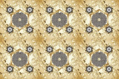 Barok tarzında kusursuz bir doğulu süsü. Tarafsız, bej ve gri renklerdeki altın desenli altın elementler. Geleneksel klasik altın desen. Raster doğulu süsü.