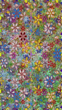 Yeşil ve nötr renklerde çiçekler. Raster illüstrasyonunda kusursuz çiçek deseni.