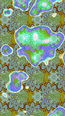 Yeşil ve mavi renkte çiçekler. Küçük çiçekte sevimli çiçek deseni var..