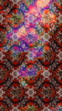 Çiçekler suluboya tarzında kahverengi ve kırmızı renklerde. Raster illüstrasyonunda çiçek deseni çizimi.