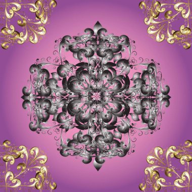 Gri ve mor renklerde grafiksel, modern, pürüzsüz desen. Kusursuz çiçek deseni. Kusursuz Raster geçmişi. Duvar kâğıdı barok, İspanyol kumaşı.