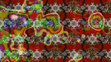 Renkli Yaz Temalı eskiz kalıbı. Raster Illustrasyon 'daki Çiçek Deseni' nin son moda çizimi. Kırmızı ve kahverengi renkte çiçekler. Düz Çiçek Elementleri Tasarımı.