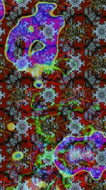 Raster illüstrasyonu. Kahverengi ve kırmızı renklerde. Kahverengi ve kırmızı renkte kahverengi ve kırmızı papatya deseni.