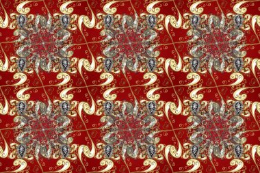 Kusursuz oryantal klasik altın desen. Kırmızı, kahverengi ve bej renklerde altın tekrarlayan elementler içeren Raster soyut arkaplanı.
