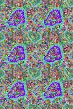 Tekstil, kumaş, kapaklar, duvar kağıtları, baskı, naylon, yapıştırma, örgü, dekupaj için çiçeksiz arkaplan. Küçük mavi, yeşil ve menekşe çiçekli oldukça eski bir besin torbası deseni.