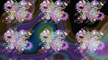 Hediye ambalaj kağıdı, tebrik kartları, posterler ve pankart tasarımı. Mor ve mavi renkte çiçekler. Raster düz çiçek çizim deseni.