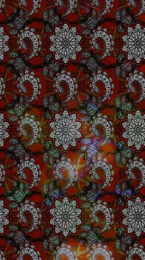 Çok renkli ve kahverengi zarif küçük çiçekler ve gri ve kahverengi renkli komik böcekler, raster deseni, illüstrasyon.