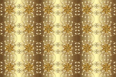 Vintage seamless modeli altın elemanları ile kahverengi ve bej renkler. Noel 2019, kar tanesi, yeni yıl.
