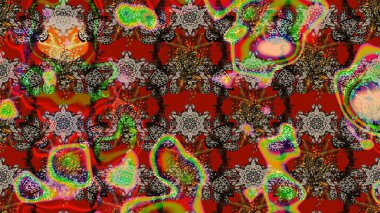 Şirin çiçekli eskiz deseni ve kırmızı ve kahverengi renkli yapraklar, suluboya çiçek deseni, duvar kağıdı, kart ya da kumaş için fayanslı. Raster illüstrasyonu.