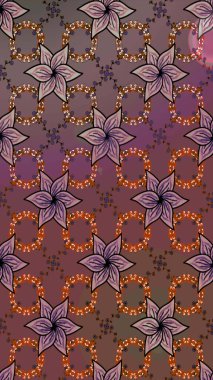 Robot resim. Raster illüstrasyonu. Şirin çiçek elementleri. Kahverengi renkte çiçekler.