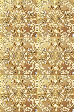 Raster oryantal süs. Tarafsız, bej ve kahverengi renklerde altın desenli altın elementler. Kusursuz altın desen.