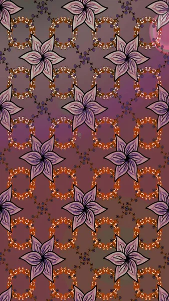 Robot resim. Raster illüstrasyonu. Şirin çiçek elementleri. Kahverengi renkte çiçekler.