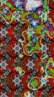 Raster çiçek desenli çiçek deseni, yapraklar, dekoratif elementler, sıçrama, lekeler, el çizimi kontur çizgileri ve Doodle çizim stili, grafik raster çizim çizimi.