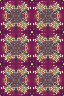 Mor ve gri renklerdeki altın desenli altın elementler. Süslü dekorasyon. Lüks, kraliyet ve Viktorya dönemi konsepti. Raster klasik barok çiçeksiz altın desenli..