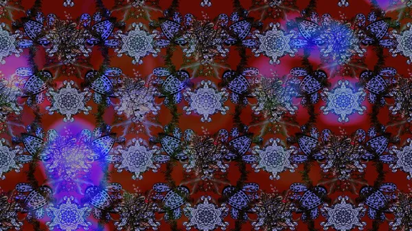 Küçük çiçekteki sevimli çiçek deseni. Nazikçe, yaz çiçekleri kırmızı ve mor renklerde. Raster deseni. Raster illüstrasyonu.