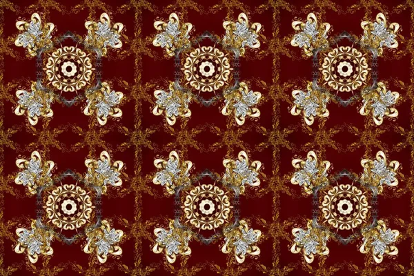 Altından yapılmış klasik barok çiçeksiz desenler. Süslü raster dekorasyonu. Lüks, kraliyet ve Viktorya dönemi konsepti. Renklerde altın element.