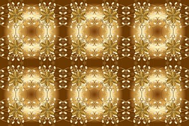 Kusursuz altın desenli bukleler. Raster illüstrasyonu. Doğu tarzı arabesk. Parlak dantel, stilize çiçekler, şal desenli. Hassas altın deseni açın. Hoş renklerde, altın elementlerle kusursuz desen
