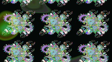 Yumuşak, bahar çiçekleri siyah renklerde. Patlayan çiçekler soyut olarak yerleştirilmiş. Raster illüstrasyonu. Raster deseni.