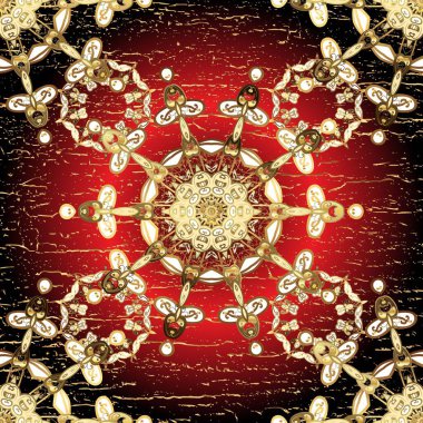 Kusursuz ortaçağ çiçek deseni. Doğum günü kartı, davetiye ya da afiş için iyidir. Kırmızı ve kahverengi renklerde altın. Dekoratif simetri arabesk.