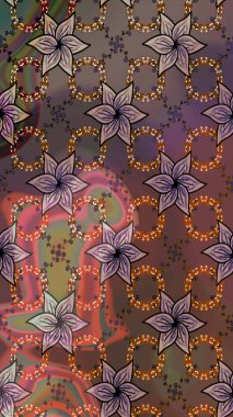 Raster illüstrasyonundaki çiçek desenli çizim. Düz Çiçek Elementleri Tasarımı. Renkli Bahar Teması eskiz kalıbı. Kahverengi renkte çiçekler.