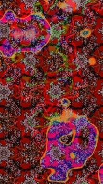 El çizimi çiçekli soyut çizim kalıbı. Kahverengi ve kırmızı renkte çiçekler. Raster illüstrasyonu.