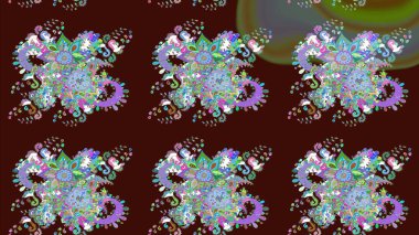 Raster illüstrasyonundaki çiçek desenli çizim. Suluboya tarzında kahverengi renkte çiçekler.