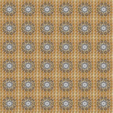 Raster altın pürüzsüz desen. Kusursuz altın desenli bukleler. Doğu tarzı arabesk tarzında altın elementler. Kahverengi ve beyaz renklerde pürüzsüz desen.
