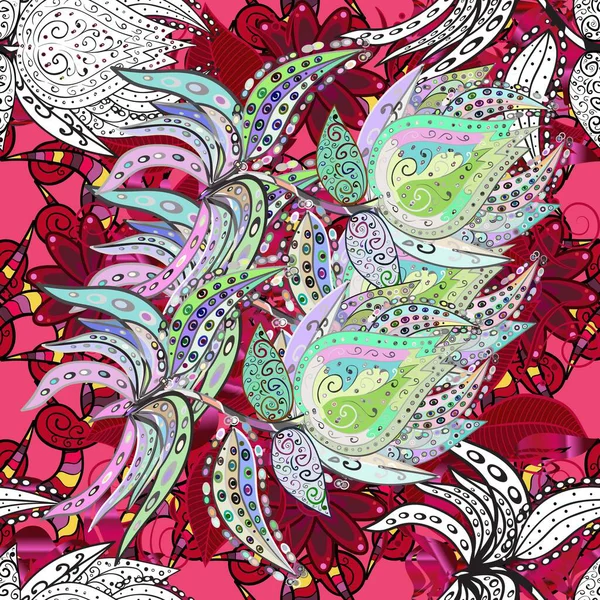 Gri ve kırmızı renkte çiçekler. Hediye ambalaj kağıdı, tebrik kartları, posterler ve pankart tasarımı. Raster düz çiçekleri pürüzsüz desen.